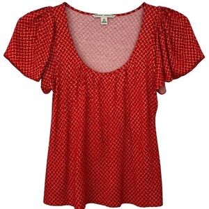 Banana Republic Red & White Patterned Ruffled Sleeves Women's Blouse Size XS